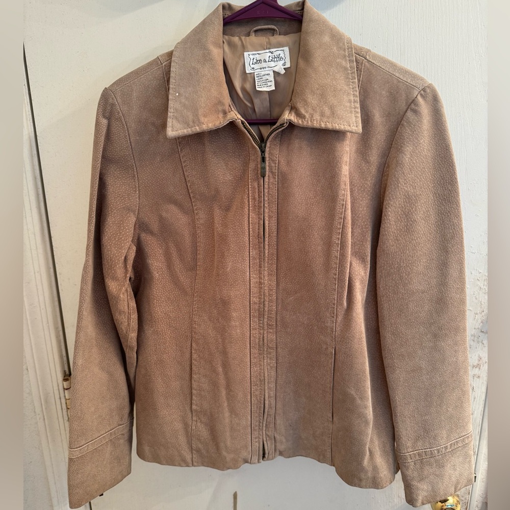 Sueded Leather jacket, size medium, zip closure, tan, Live A Little
